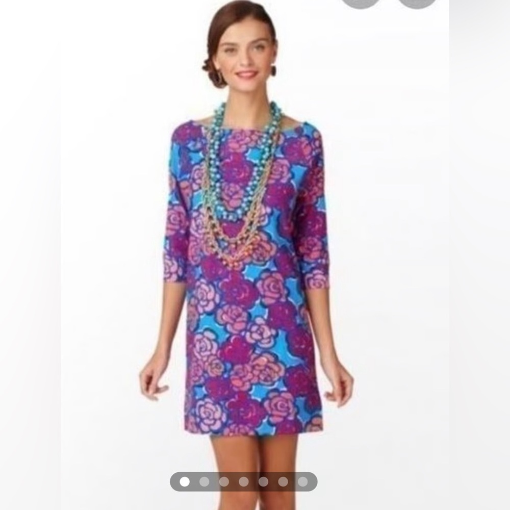 Lilly Pulitzer Cassie Rose Water Floral T Shirt Shift Dress Size Large Blue Pink